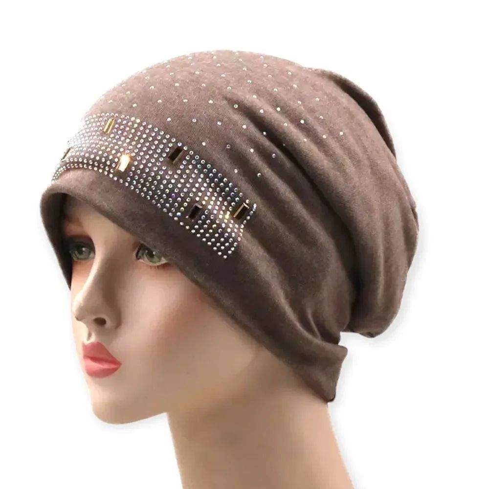 Brown Fur Lined Sparkly Winter Knit Beanie NWT